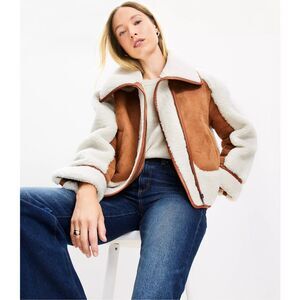LOFT Brown and Cream Shearling Jacket